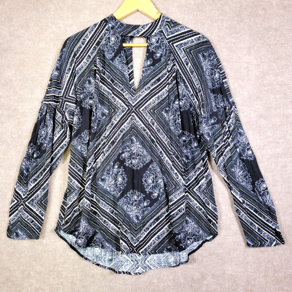 FREE PEOPLE Blouse Women's Small Tunic 'Walking On A Dream' Keyhole Neck Top